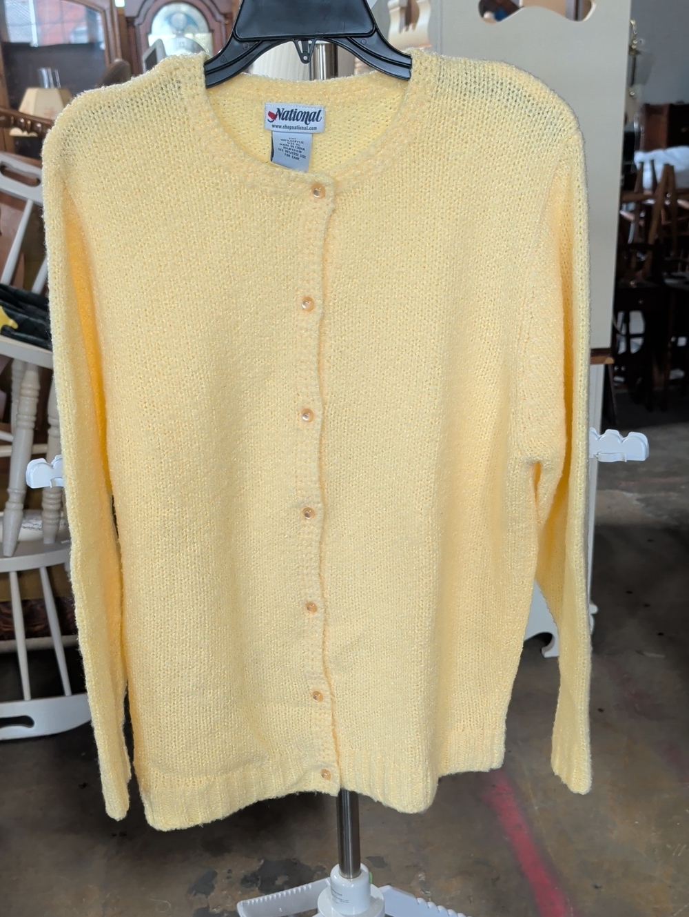 90s National Soft Acrylic Knit Yellow Button-Up Women's Sweater